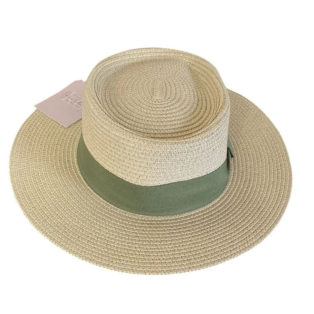 Sage Green Band Straw Panama Hat NWT